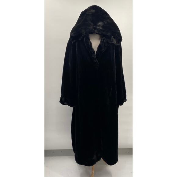 Vintage Y2k Gallery Faux Fur Coat Hooded Hook Front Pockets Black Plus Womens 3X - Picture 4 of 13